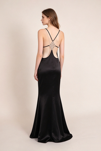Strappy Backless-fishtail Maxi Dress in Black