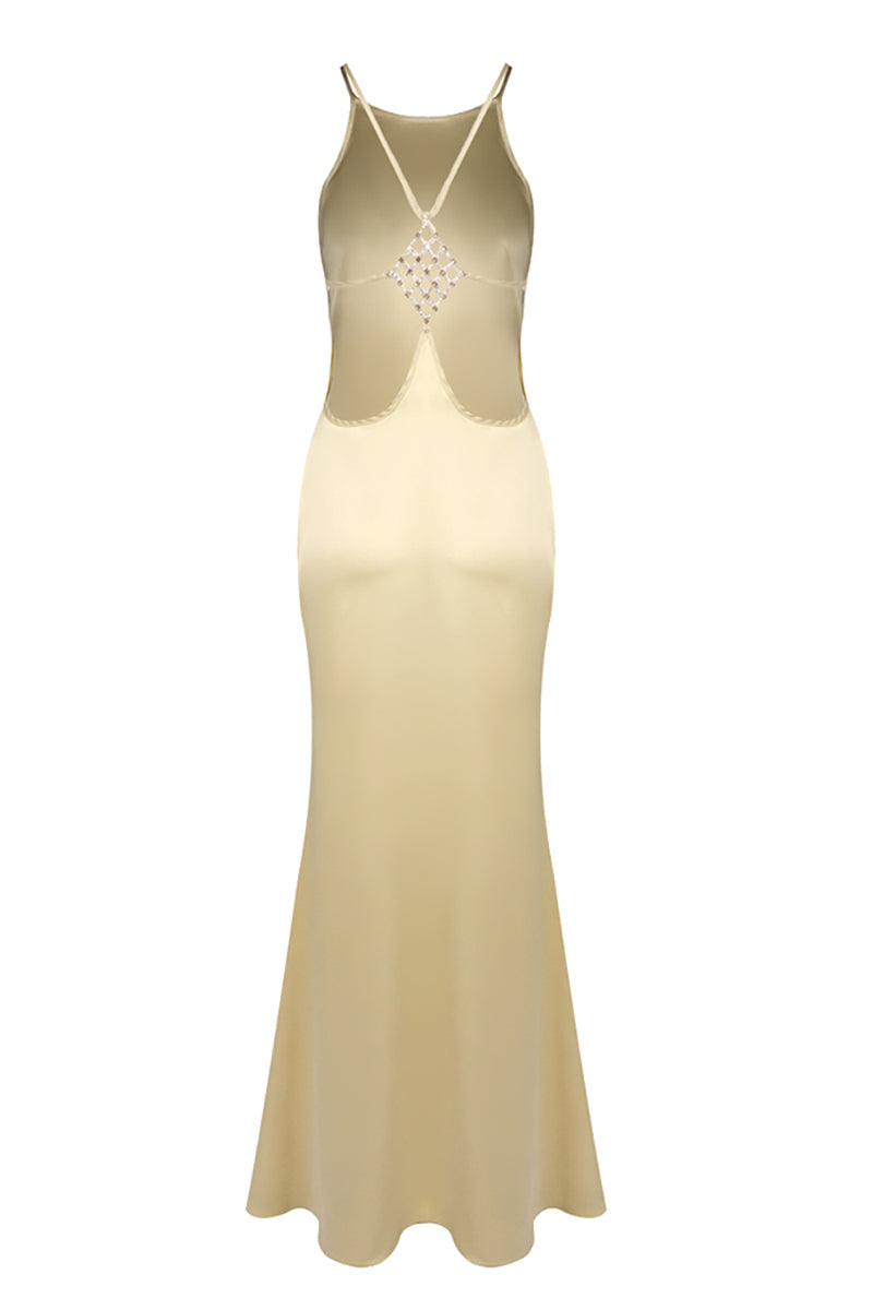 Strappy Backless-fishtail Maxi Dress in Gold