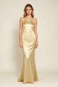 Strappy Backless-fishtail Maxi Dress in Gold