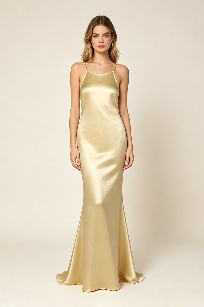 Strappy Backless-fishtail Maxi Dress in Gold