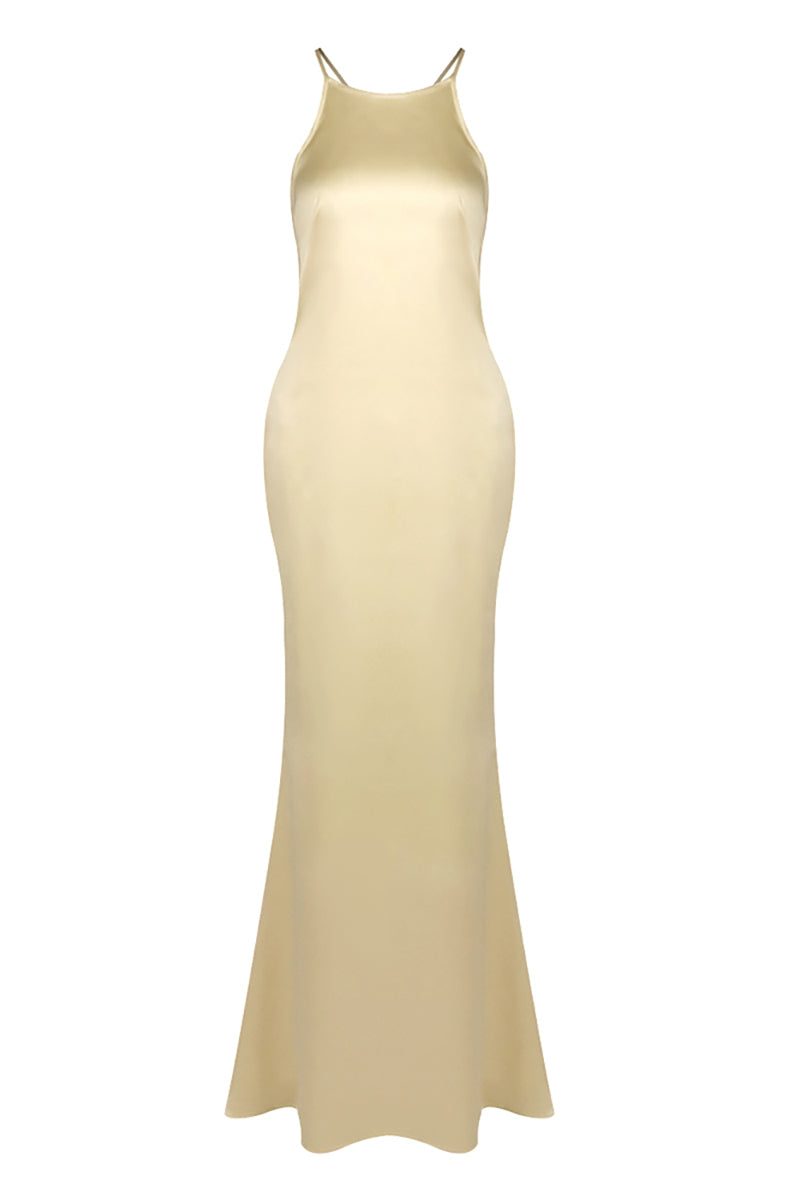 Strappy Backless-fishtail Maxi Dress in Gold