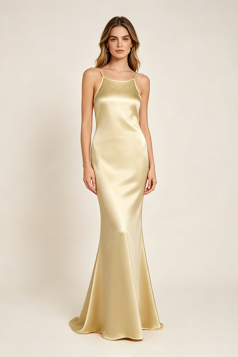Strappy Backless-fishtail Maxi Dress in Gold