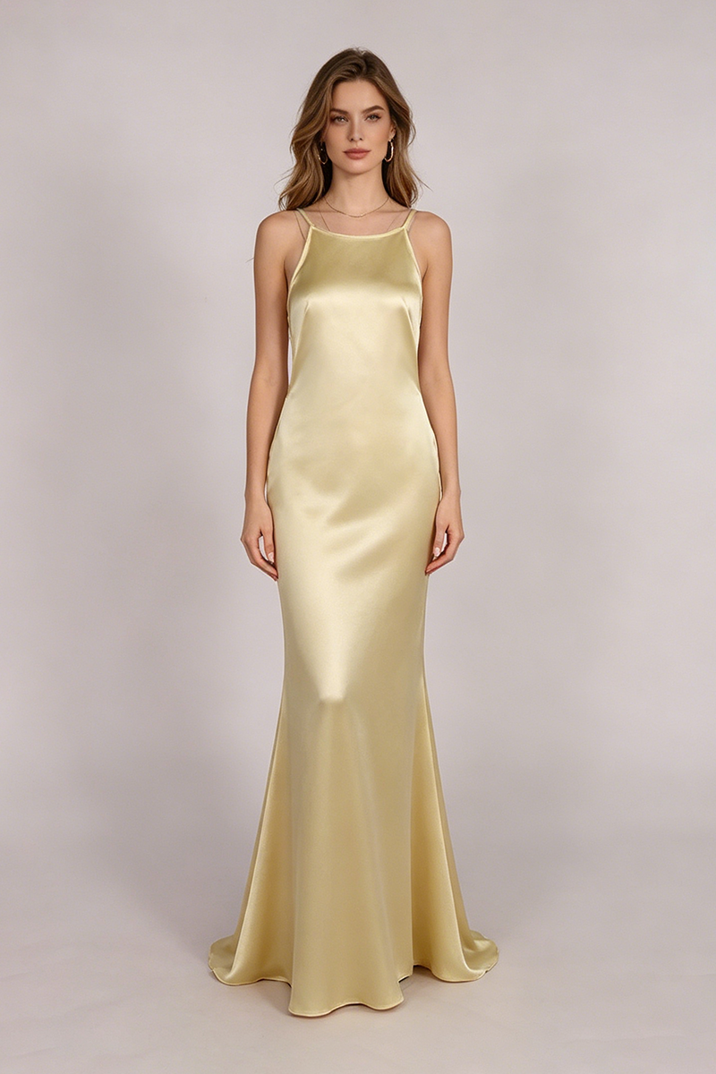 Strappy Backless-fishtail Maxi Dress in Gold