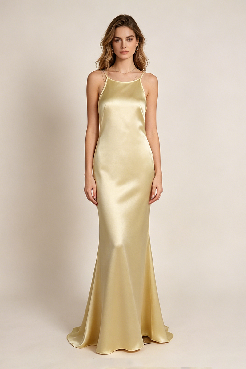 Strappy Backless-fishtail Maxi Dress in Gold