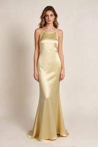 Strappy Backless-fishtail Maxi Dress in Gold