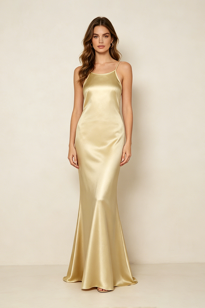 Strappy Backless-fishtail Maxi Dress in Gold