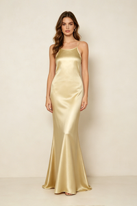 Strappy Backless-fishtail Maxi Dress in Gold