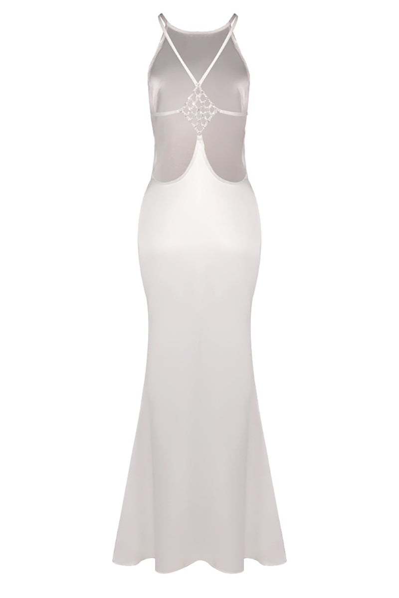 Strappy Backless-fishtail Maxi Dress in White