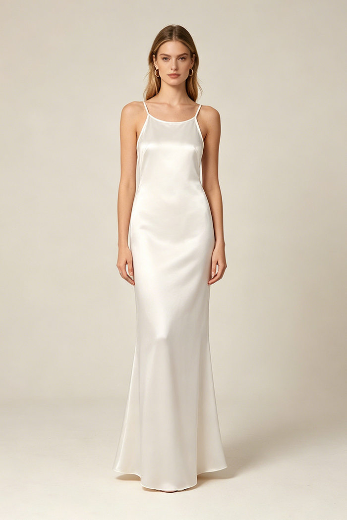 Strappy Backless-fishtail Maxi Dress in White