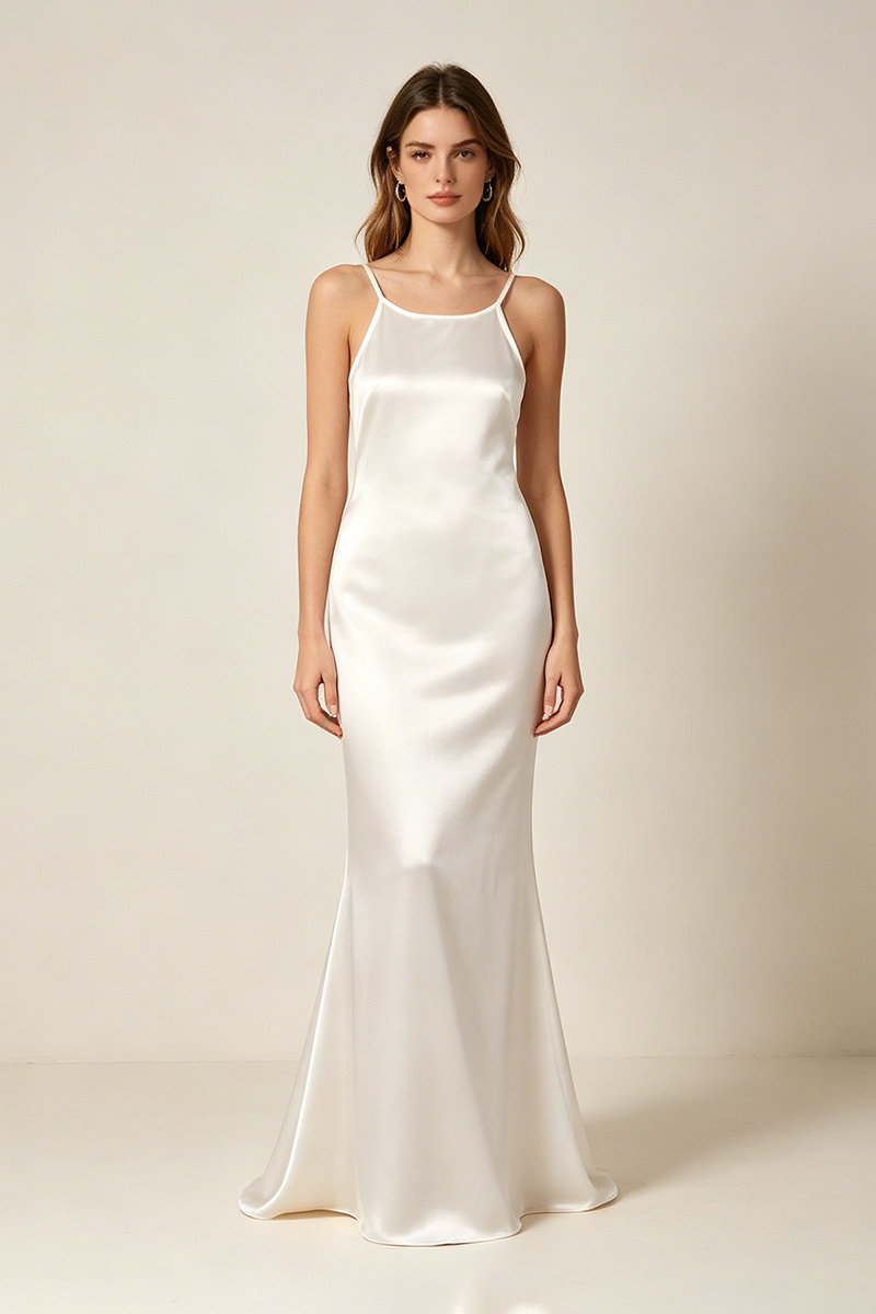 Strappy Backless-fishtail Maxi Dress in White