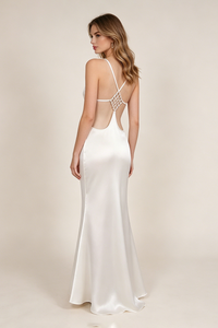 Strappy Backless-fishtail Maxi Dress in White