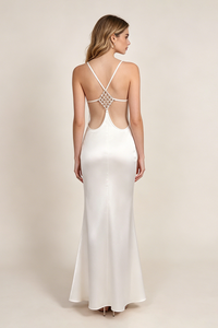 Strappy Backless-fishtail Maxi Dress in White