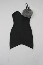Strappy Beaded Rosettes Bandage Dress in Black
