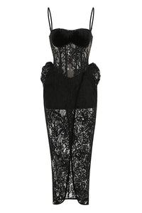 Strappy Corset Lace Maxi Dress in Black