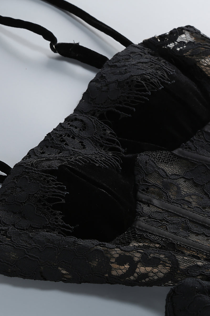 Strappy Corset Lace Maxi Dress in Black