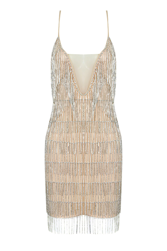 Strappy Crystal Fringe Mini Dress CHICIDA Strappy Crystal Fringe Mini Dress CHICIDA