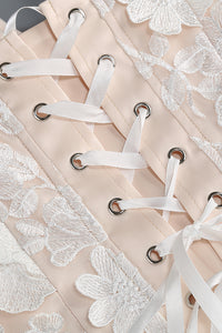 Strappy Floral Embroidered Mini Dress in Beige