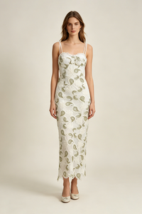 Strappy Floral Lace Midi Dress in White