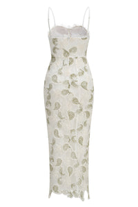 Strappy Floral Lace Midi Dress in White