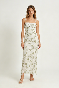 Strappy Floral Lace Midi Dress in White