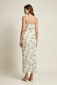 Strappy Floral Lace Midi Dress in White