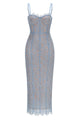 Strappy Lace Column Midi Dress in Blue
