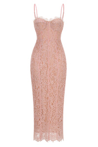 Strappy Lace Column Midi Dress in Pink