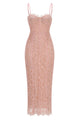 Strappy Lace Column Midi Dress in Pink