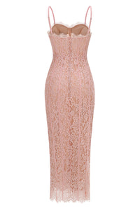 Strappy Lace Column Midi Dress in Pink