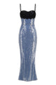 Strappy Lace Sequin Maxi Dress Blue Black