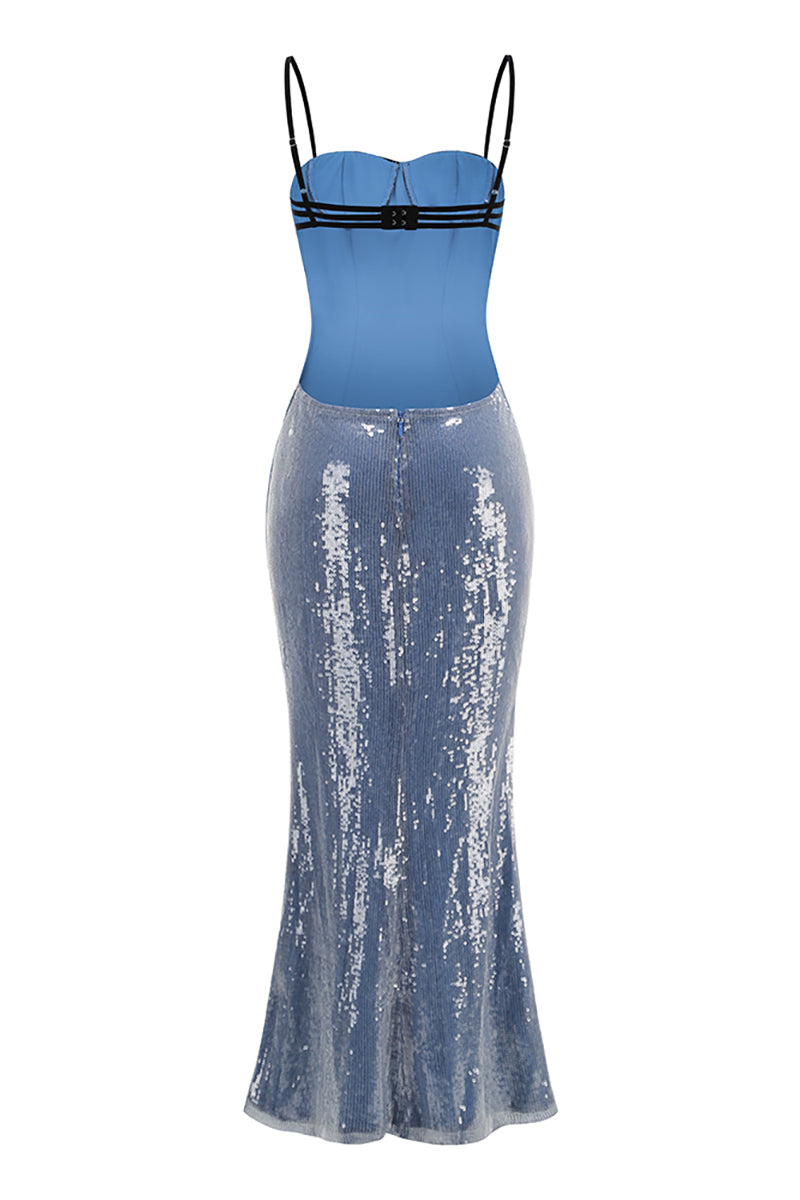 Strappy Lace Sequin Maxi Dress Blue Black