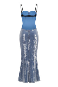 Strappy Lace Sequin Maxi Dress Blue Black