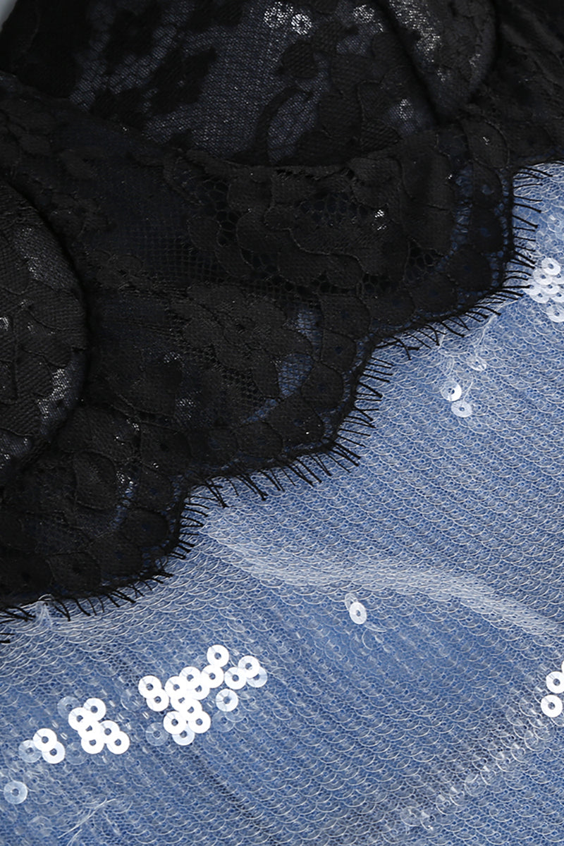 Strappy Lace Sequin Maxi Dress Blue Black