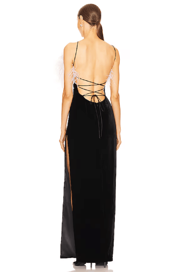 Strappy Long Midi Feather Trimme Bandage Dress