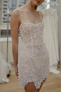 Strappy Pearl Embellished Bridal Dress