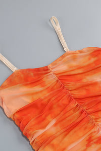 Strappy Ruched Mesh Maxi Dress