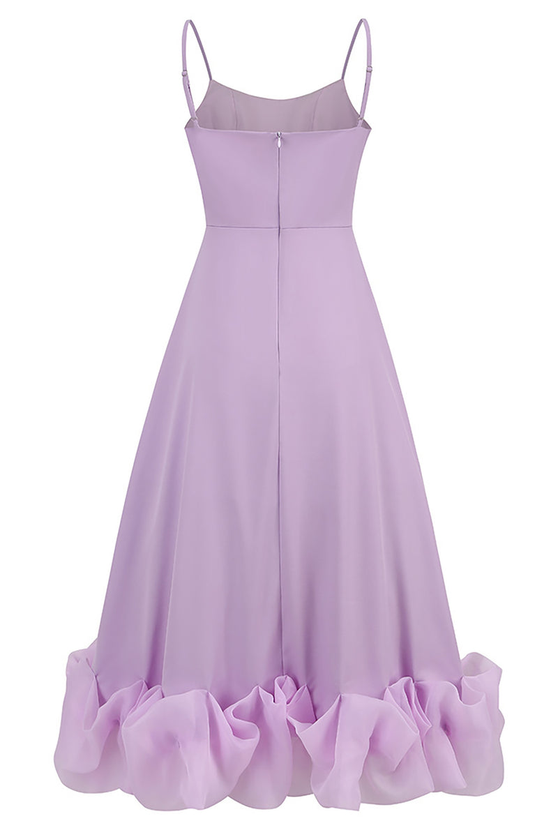 Strappy Ruffled A-Line Midi Dress In Lavender
