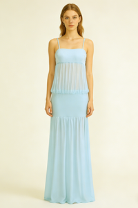 Strappy See-Through Gown in Aqua Blue