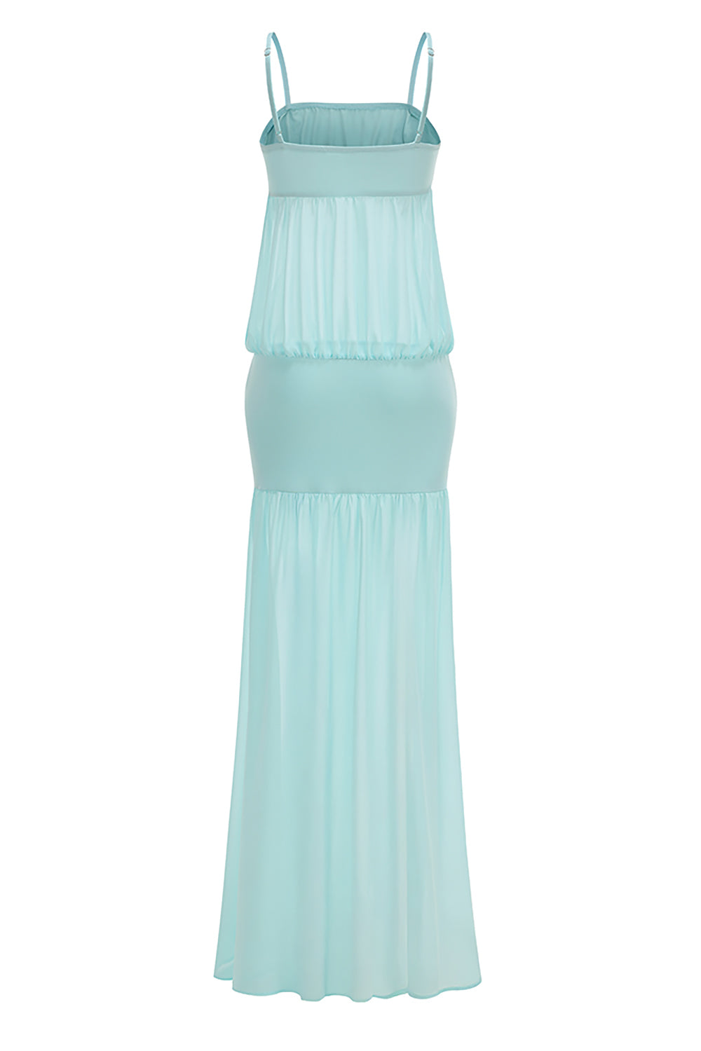 Strappy See-Through Gown in Aqua Blue