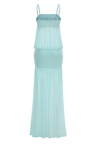 Strappy See-Through Gown in Aqua Blue