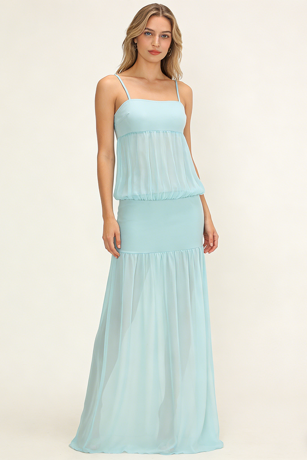 Strappy See-Through Gown in Aqua Blue