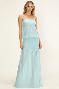 Strappy See-Through Gown in Aqua Blue