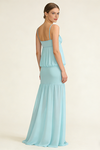 Strappy See-Through Gown in Aqua Blue