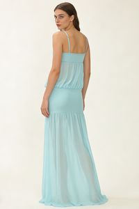 Strappy See-Through Gown in Aqua Blue