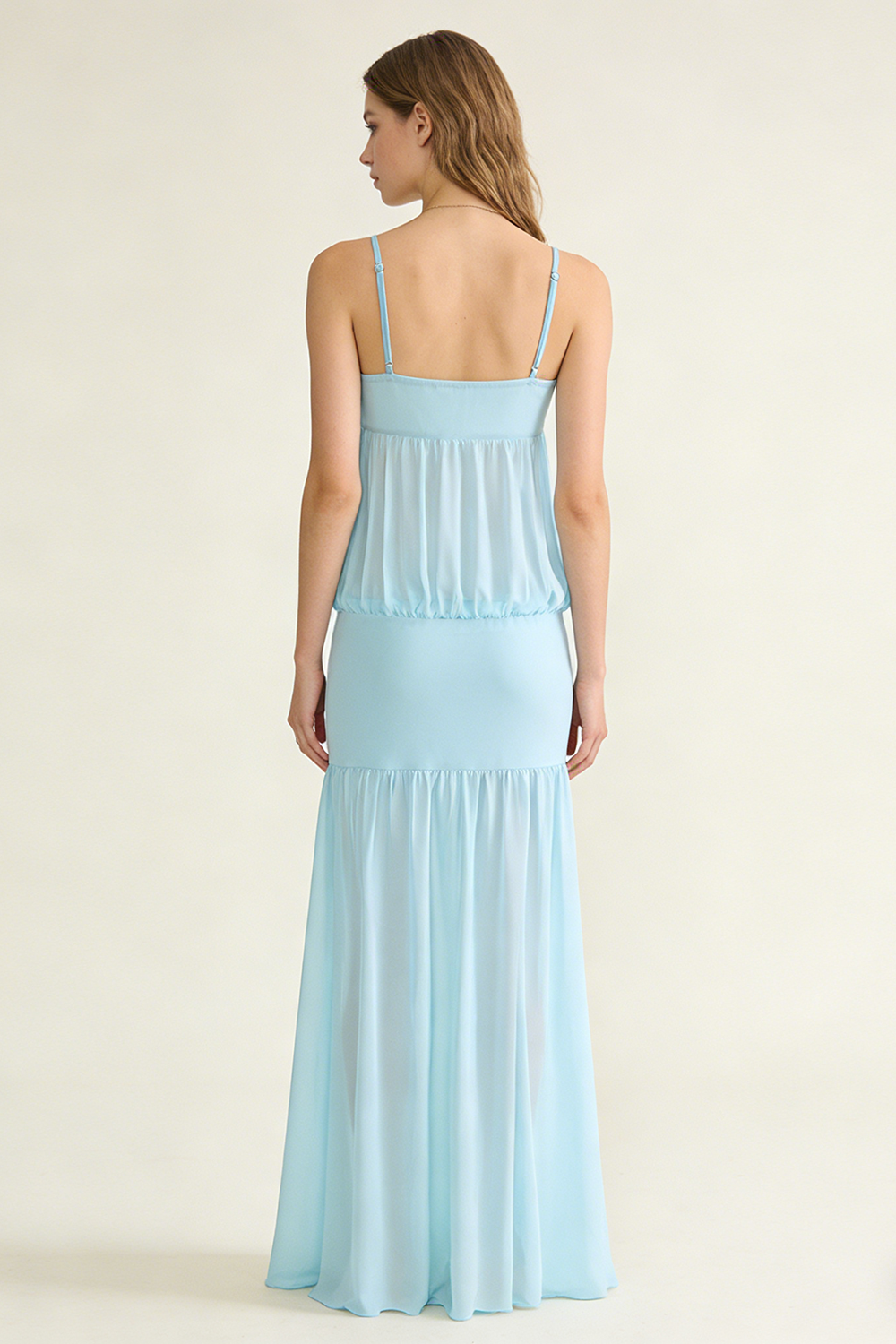 Strappy See-Through Gown in Aqua Blue