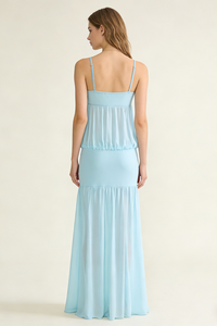 Strappy See-Through Gown in Aqua Blue