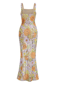 Strappy Seqiun Floral-embroidered Maxi Dress in Multi