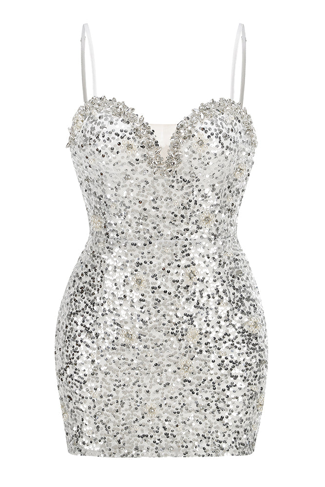 Strappy Sequin Pearl Mini Dress