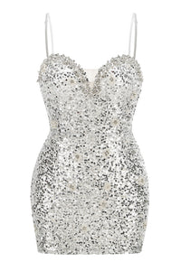 Strappy Sequin Pearl Mini Dress