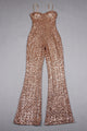 Crystal Strappy Sequin Jumpsuit in Gold